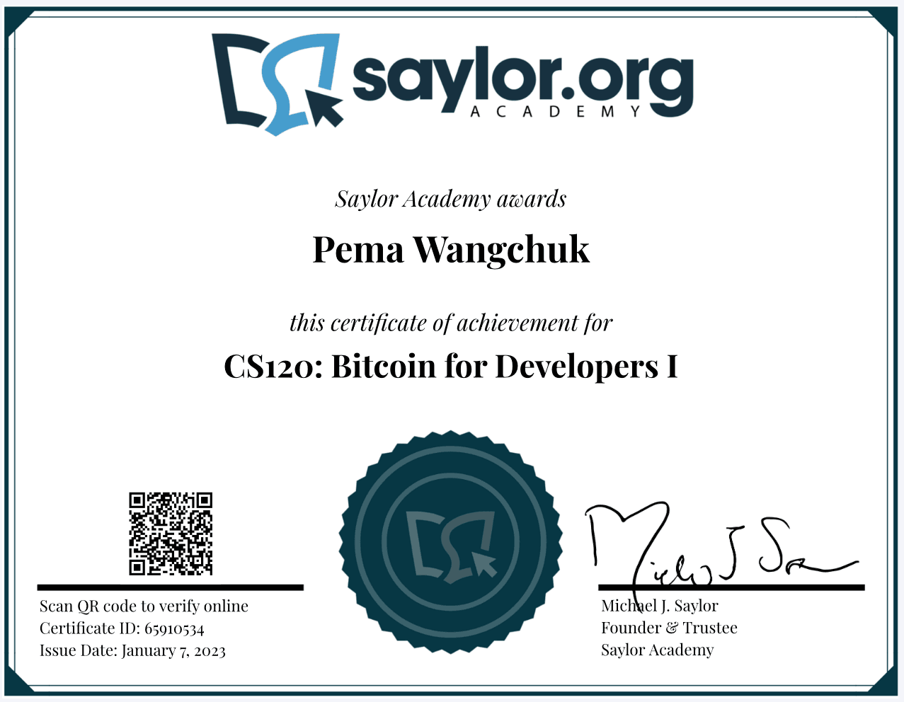 Bitcoin Developer Certificate